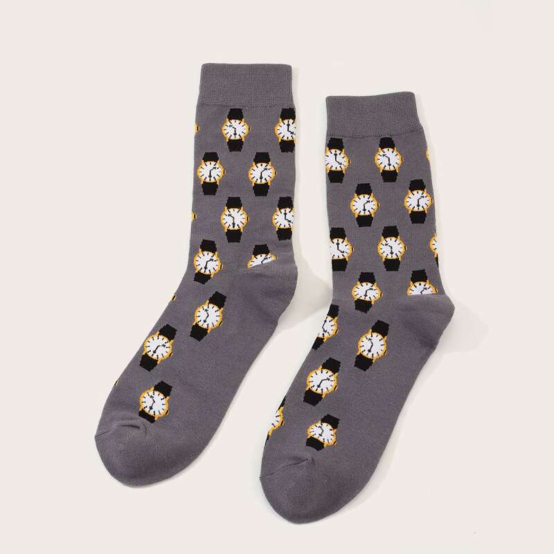 

1pair Guys Cartoon Graphic Socks, Grey