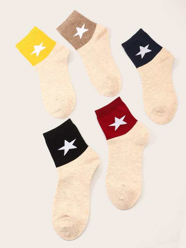 

5pairs Men Star Pattern Color Block Socks, Multicolor