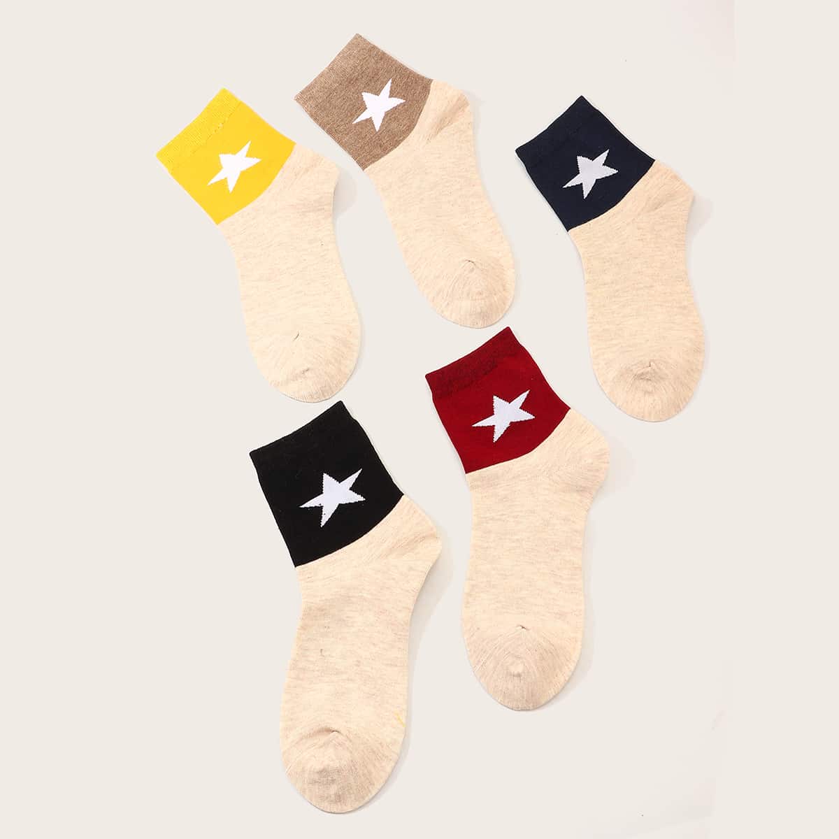 

5pairs Guys Star Pattern Color Block Socks, Multicolor