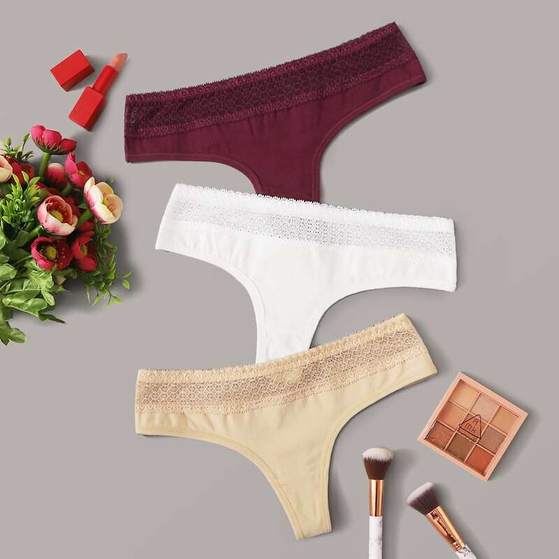 

3pack Contrast Lace Panty Set, Multicolor
