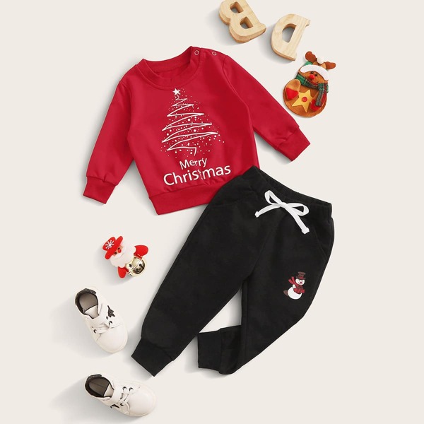 

Toddler Boys Christmas Print Sweatshirt & Drawstring Sweatpants, Multicolor