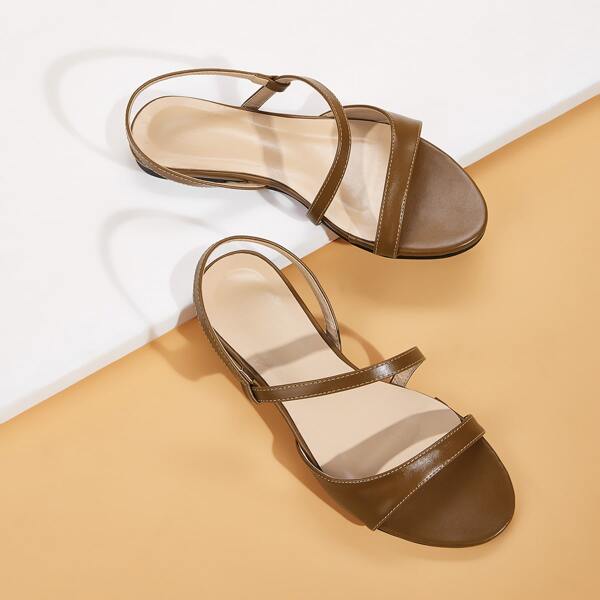 

Open Toe Slingback Flat Sandals, Brown