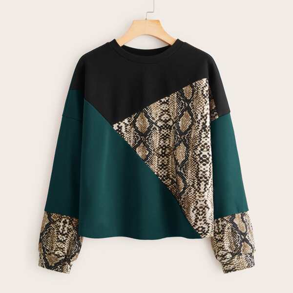 

Snakeskin Print Colorblock Pullover, Multicolor