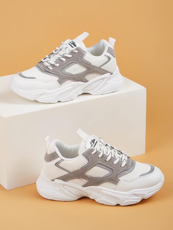 

Lace-up Front Chunky Sneakers, White