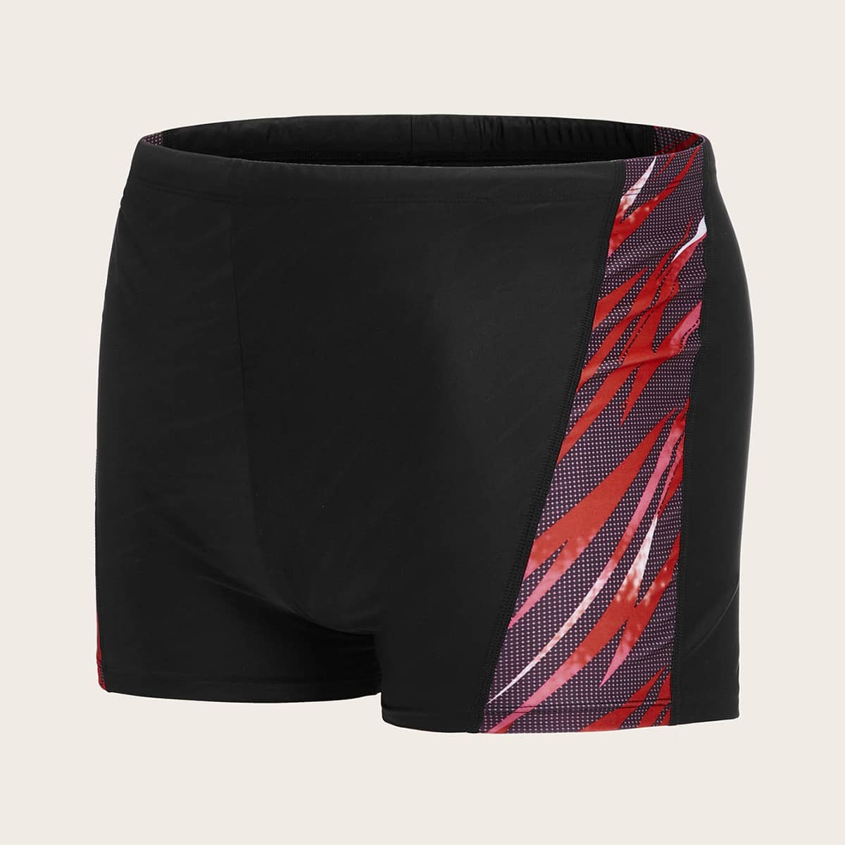 

Guys Contrast Panel Graphic Print Square Leg Swim Trunks, Black