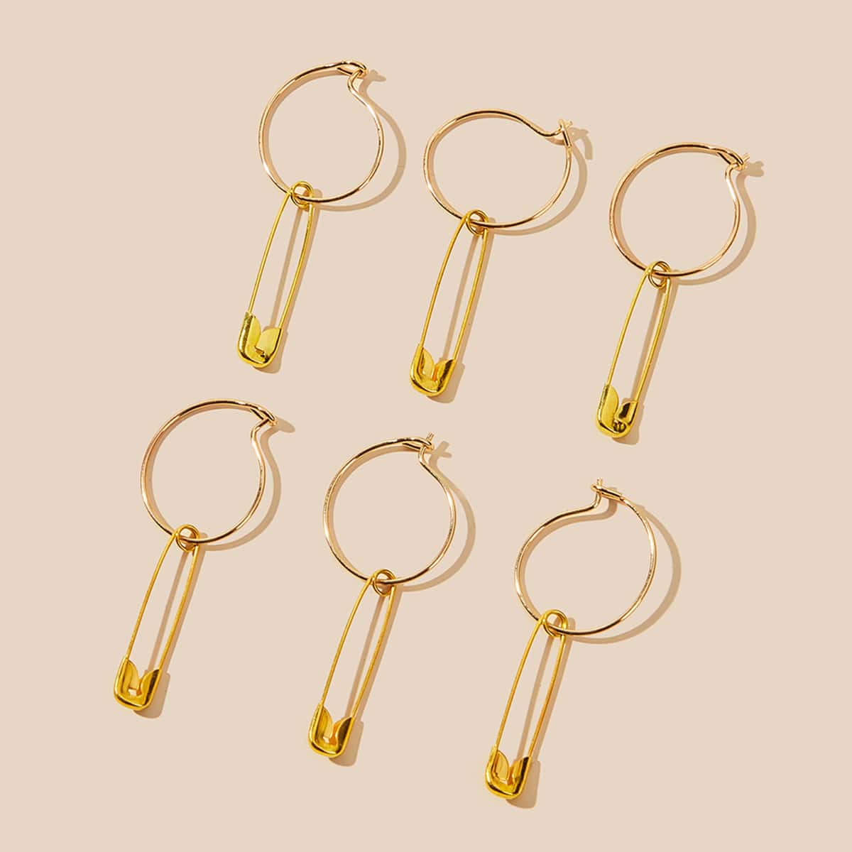 

3pairs Safety Pin Drop Earrings, Gold
