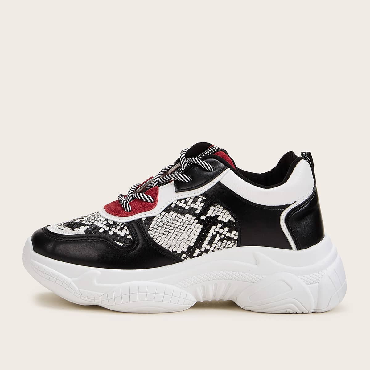 

Snakeskin Panel Chunky Sneakers, Black