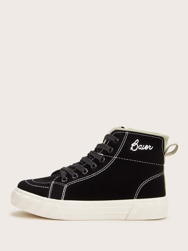 

Lace-up Front Letter Embroidered Detail Sneakers, Black