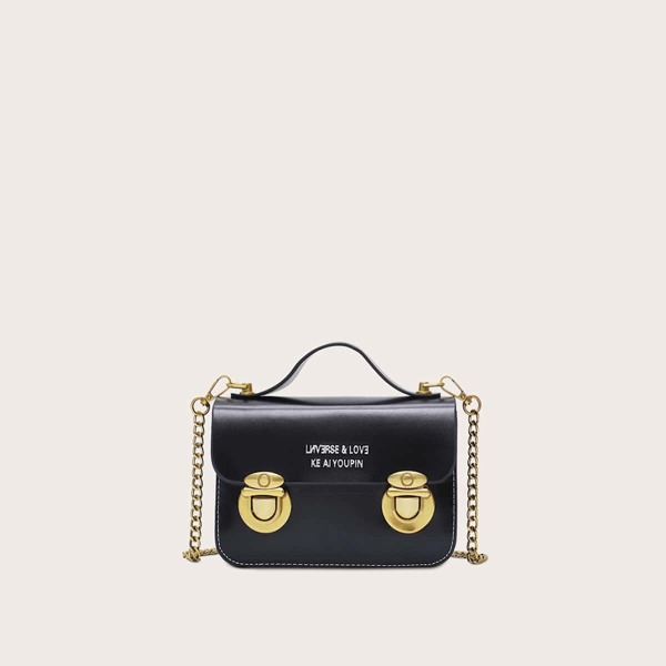 

Mini Push Lock Satchel Bag, Black