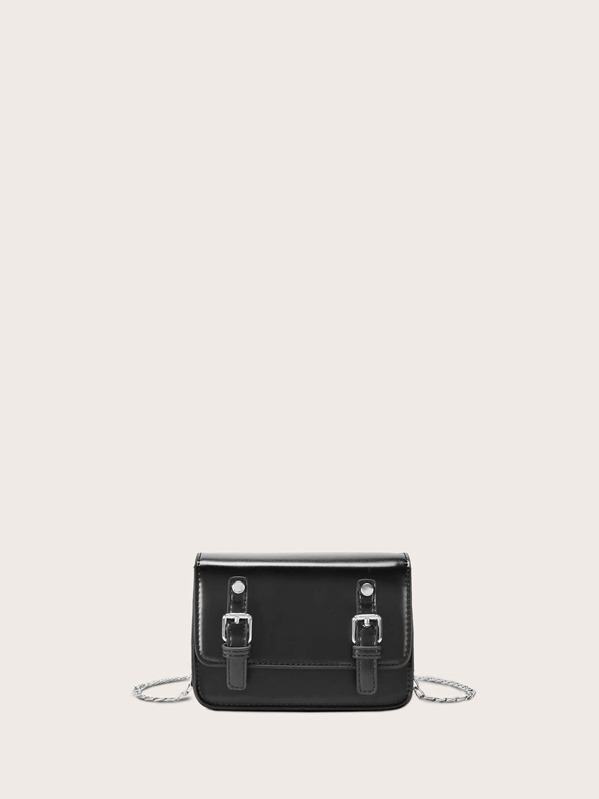 

Mini Double Buckle Strap Chain Bag, Black