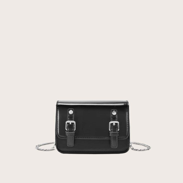 

Mini Double Buckle Strap Chain Bag, Black