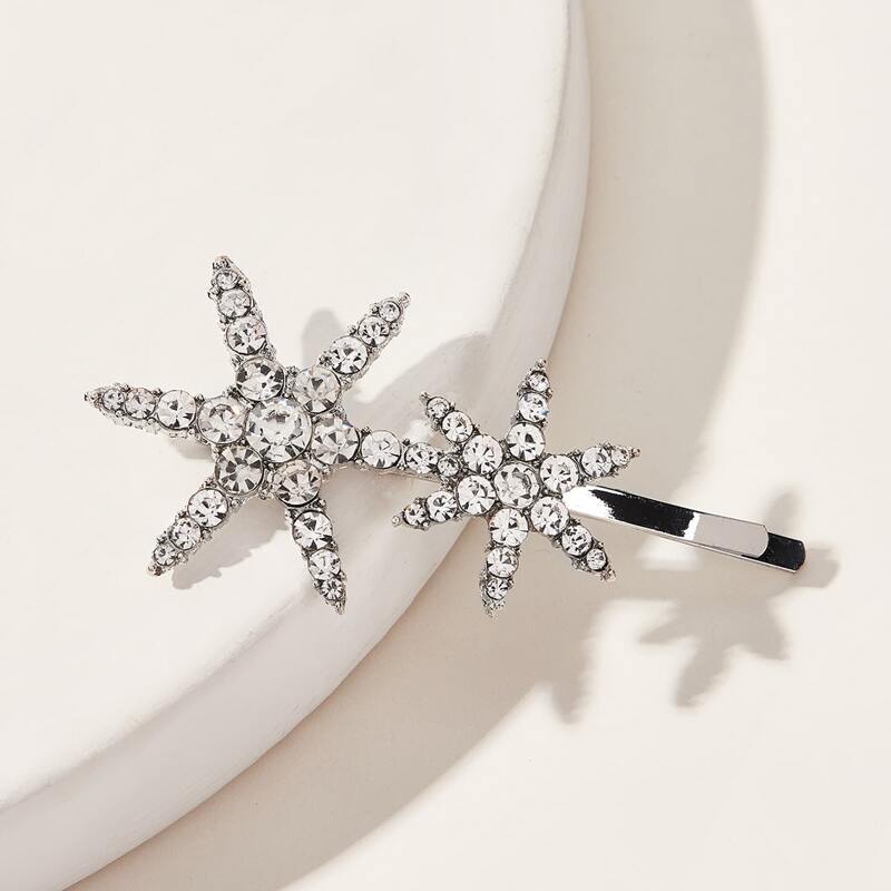 

1pc Rhinestone Engraved Star Hair Clip, Silver