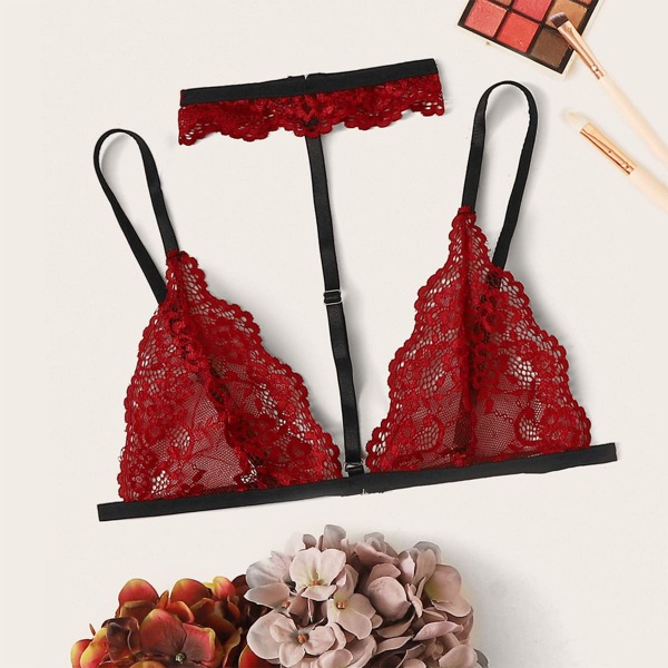 

Floral Lace Choker Bralette, Red
