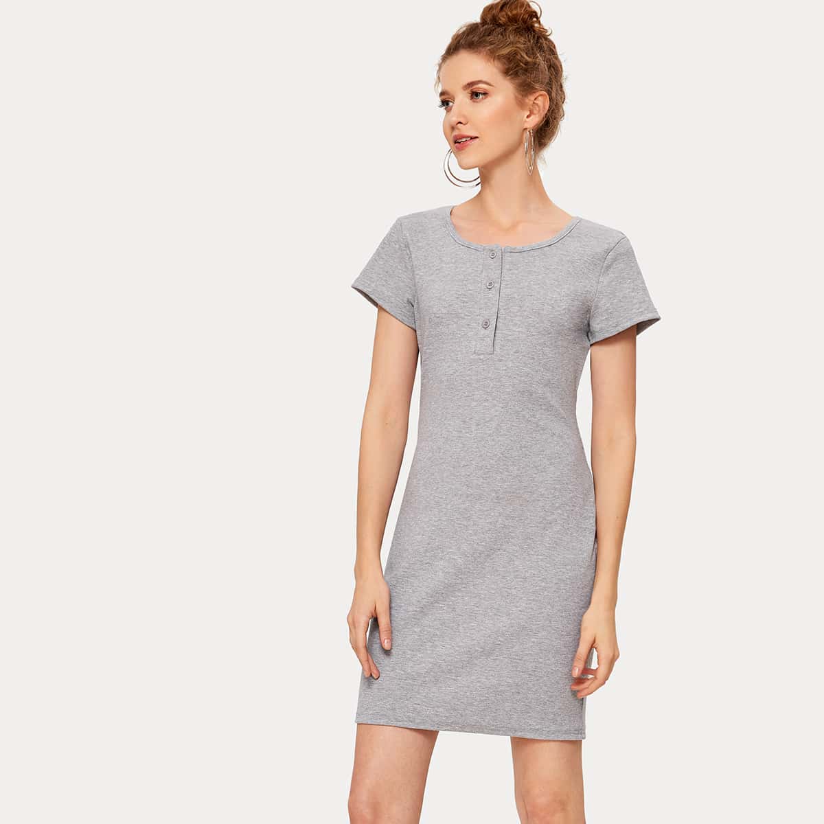 

Solid Short Sleeve Tee Dress, Grey