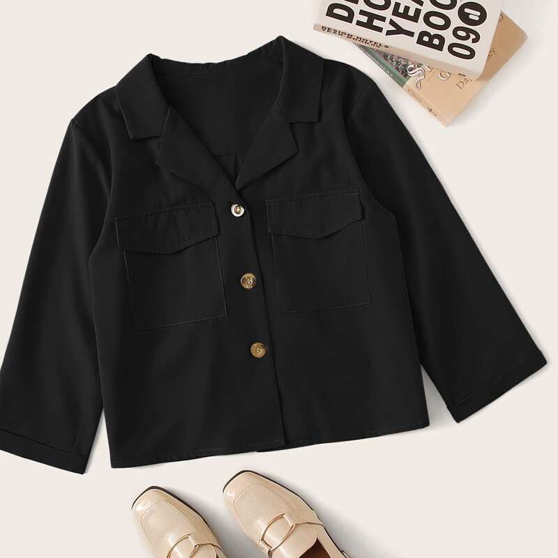 

Lapel Neck Button Through Blouse, Black