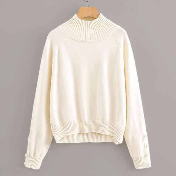 

Raglan Sleeve High Low Sweater, Beige