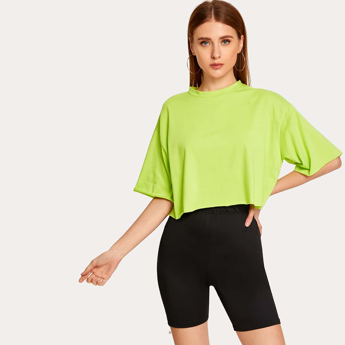 

Neon Green Oversized Tee & Cycling Shorts, Multicolor