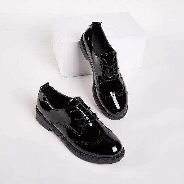 

Lace-up Front Patent Oxfords, Black