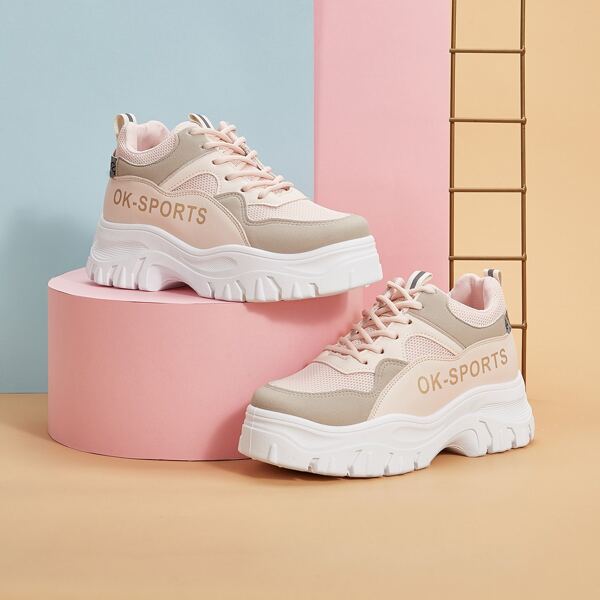 

Letter Graphic Lace-up Front Chunky Sneakers, Pink