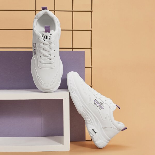 

Letter Graphic Lace-up Front Chunky Sneakers, White