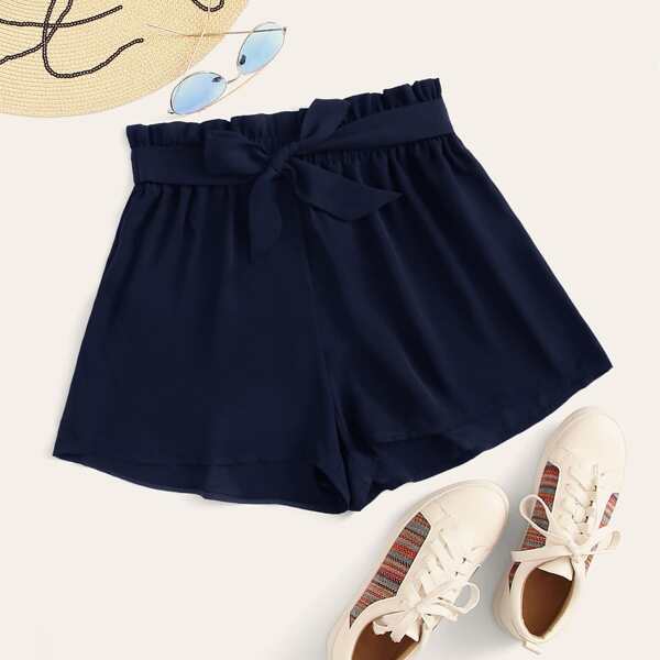 

Однотонные шорты с присборенной талией, Тёмно-синие