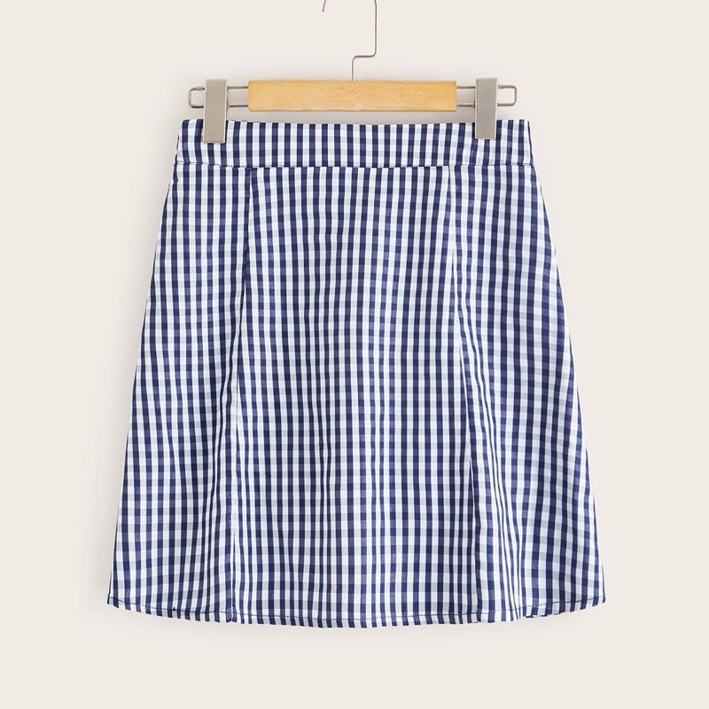 

Gingham Mini A-line Skirt, Navy