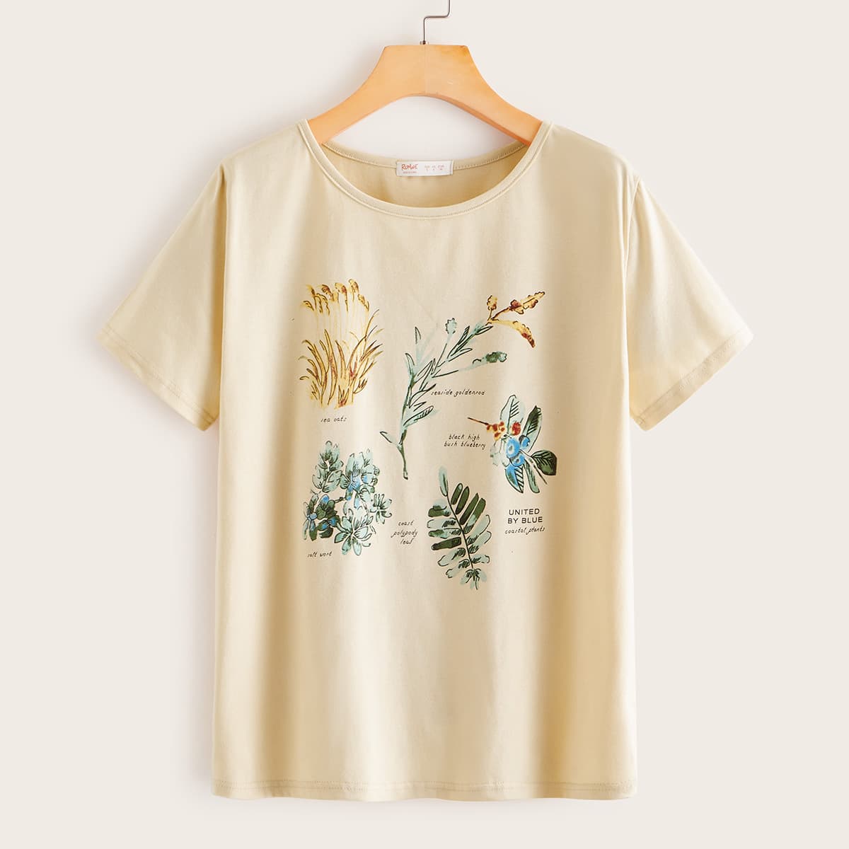 

Plants & Letter Graphic Short Sleeve Tee, Beige