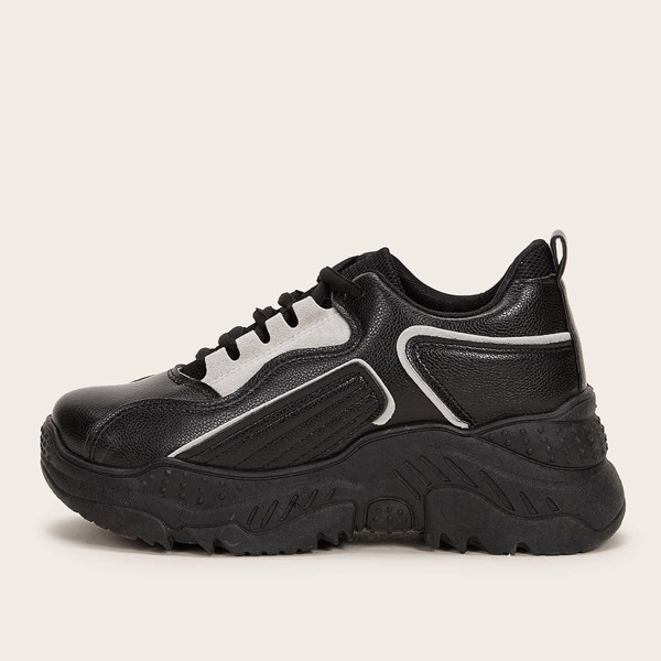

Lace-up Front Chunky Sneakers, Black