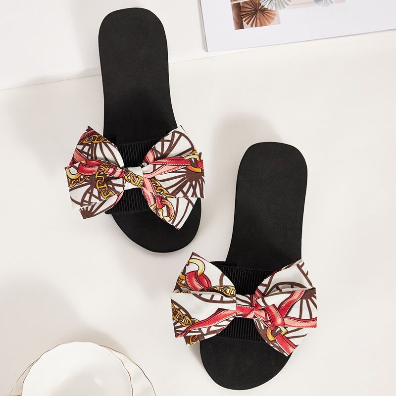 

Bow Decor Open Toe Sliders, Multicolor