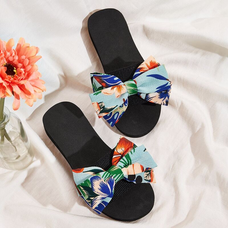 

Bow Decor Open Toe Sliders, Multicolor