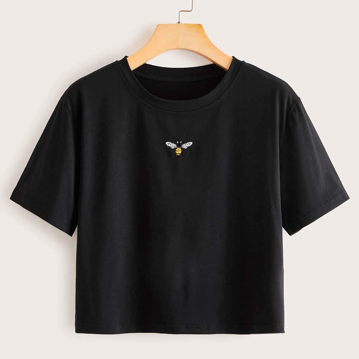 

Bee Embroidery Short Sleeve Tee, Black