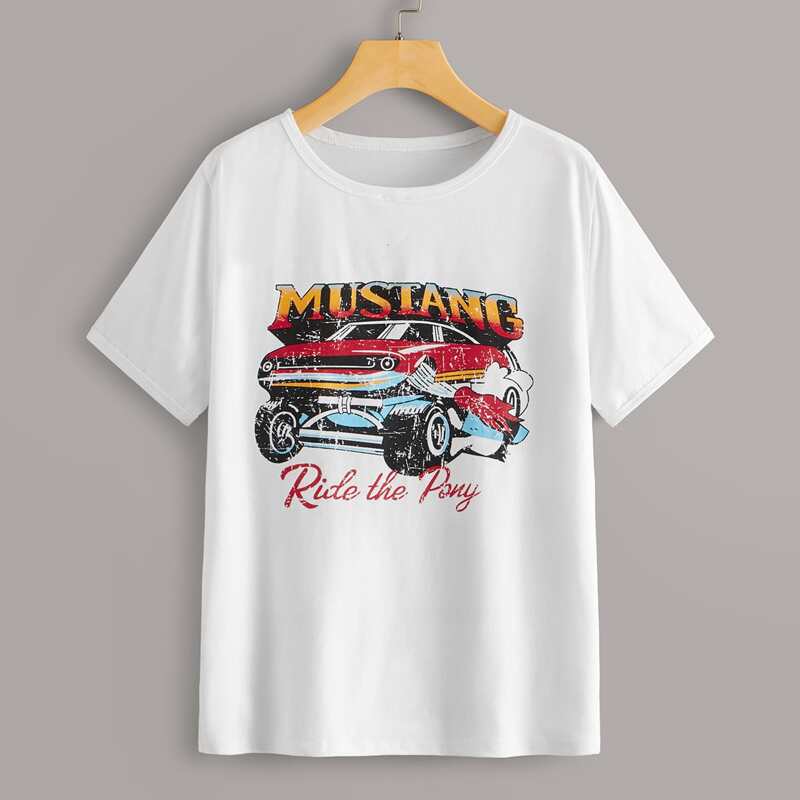 

Car & Letter Graphic Short Sleeve Tee, White