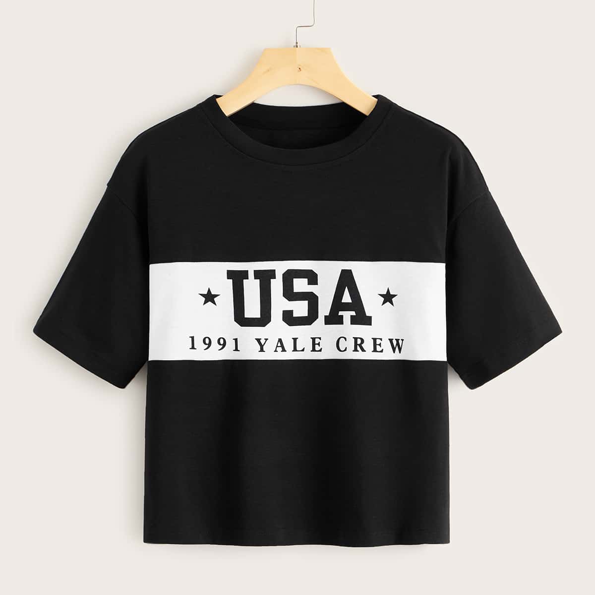 

Color-block Letter Graphic Tee, Black and white