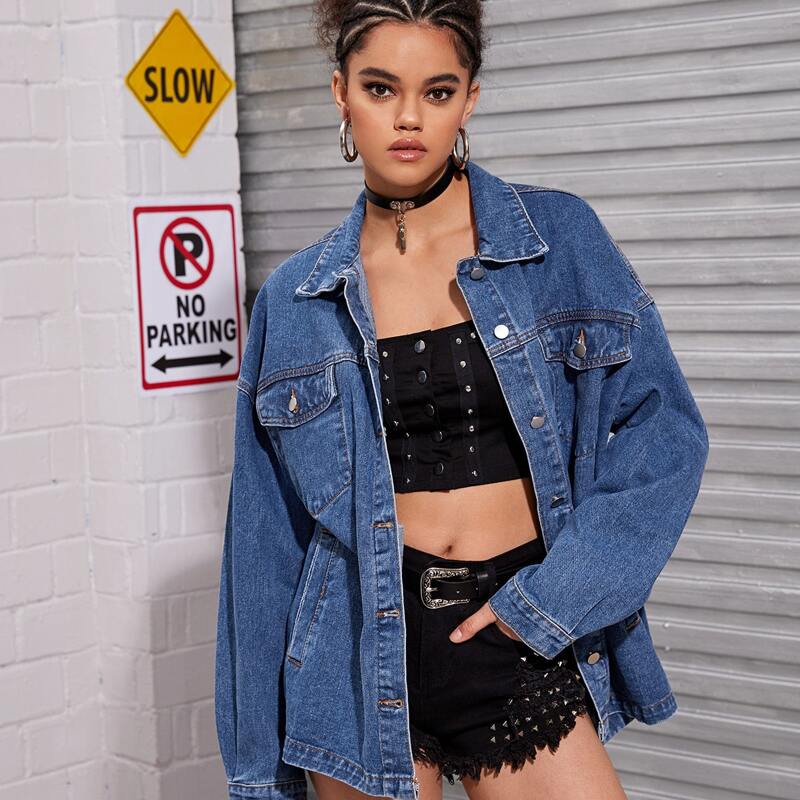 

Washed Button Up Denim Trucker Jacket, Blue
