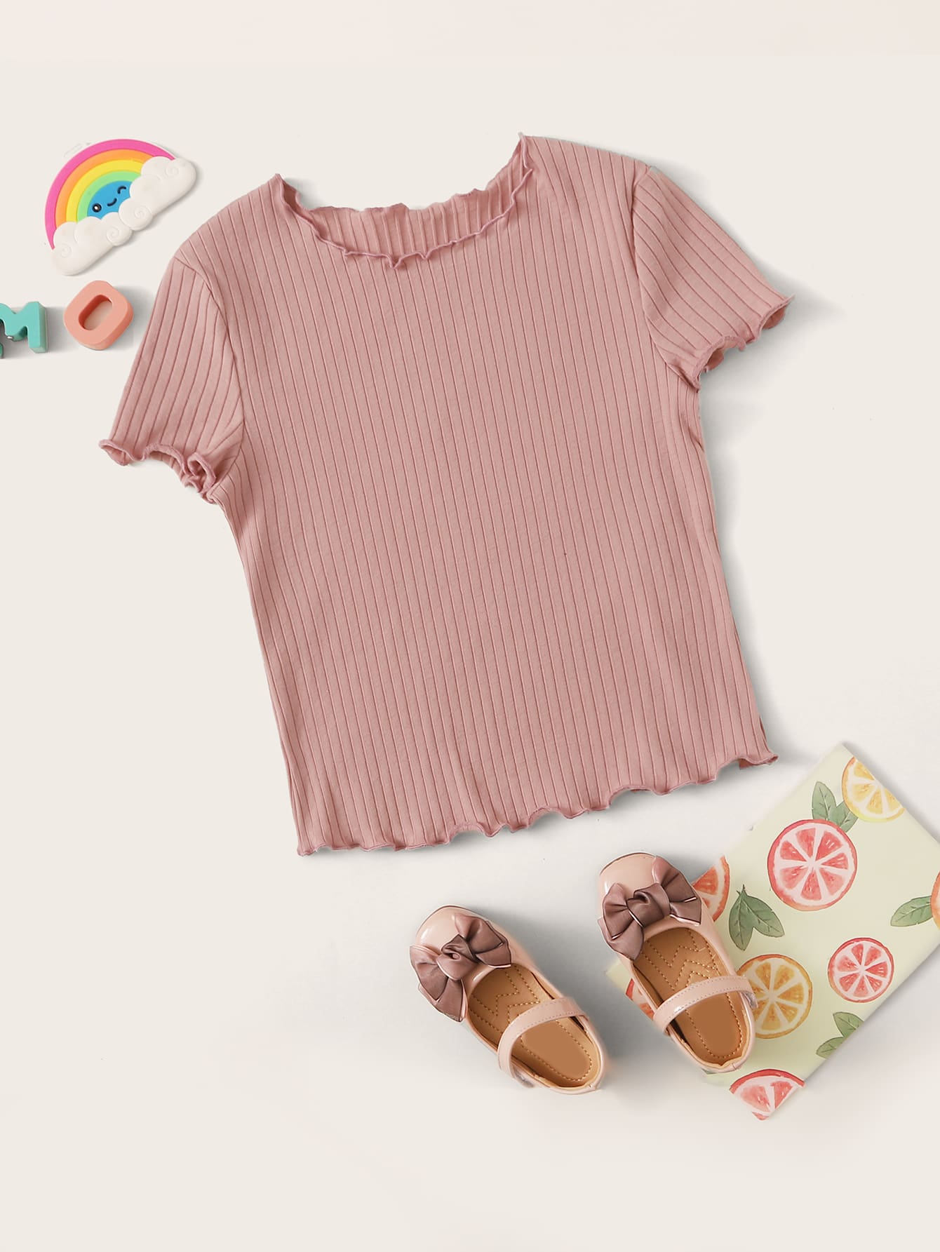 SHEIN Kids EVRYDAY Girls Lettuce Trim Ribknit Tee SHEIN USA