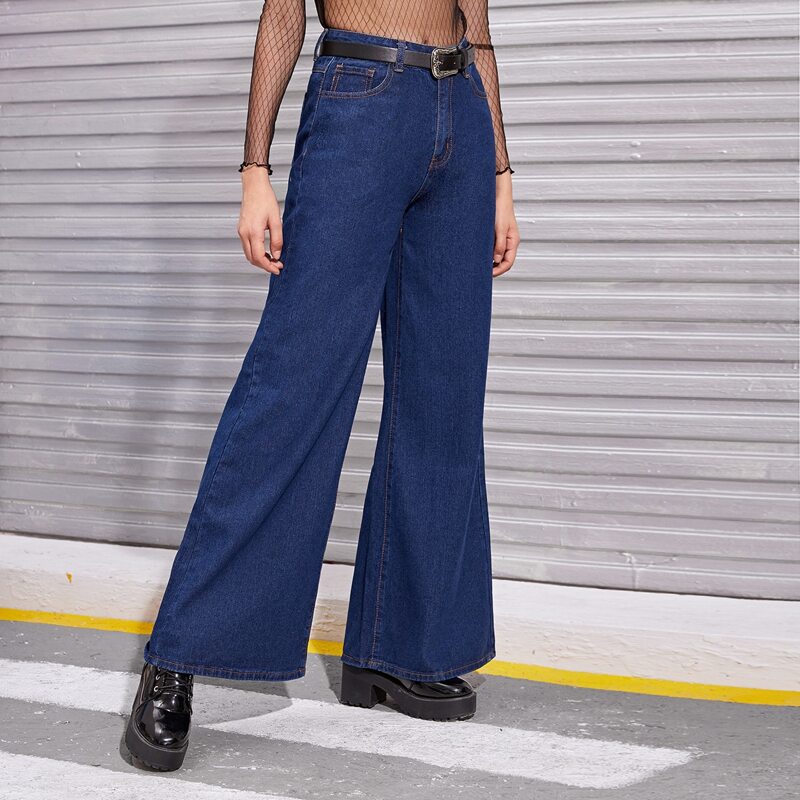 

Dark Wash Wide Leg Jeans Without Belt, Navy