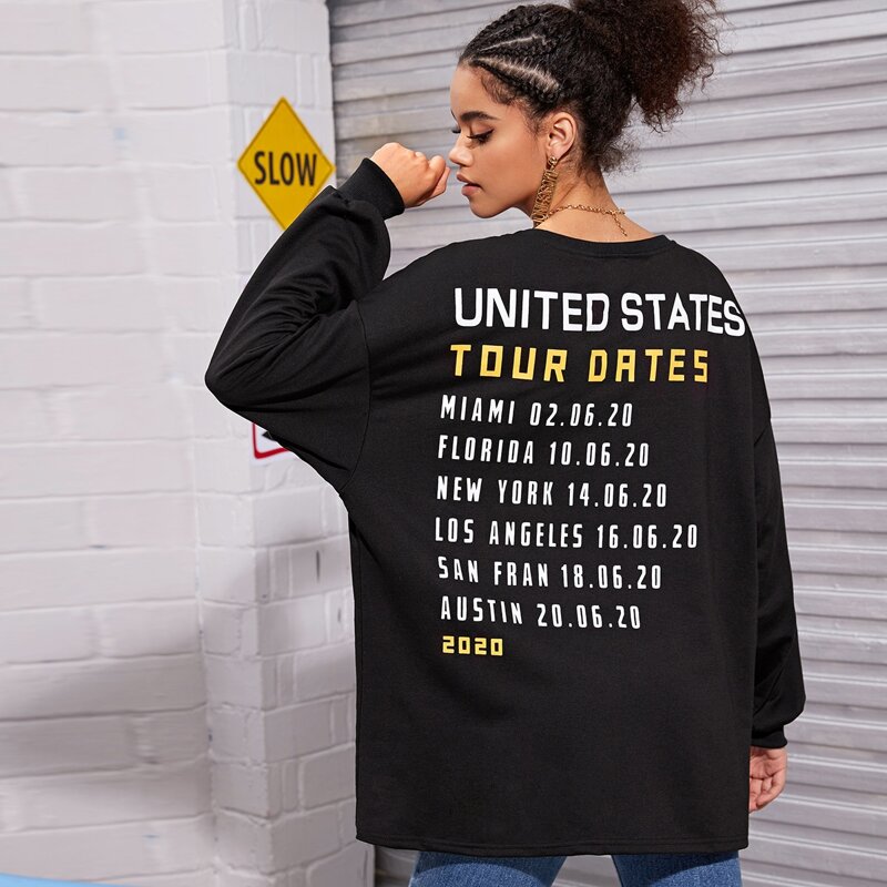 

Slogan Graphic Back Drop Shoulder Sweatshirt, Black