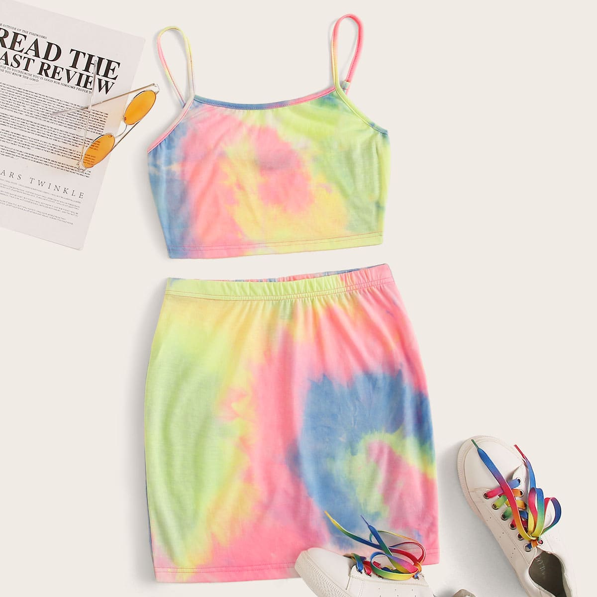

Tie Dye Crop Cami Top & Skirt Set, Multicolor