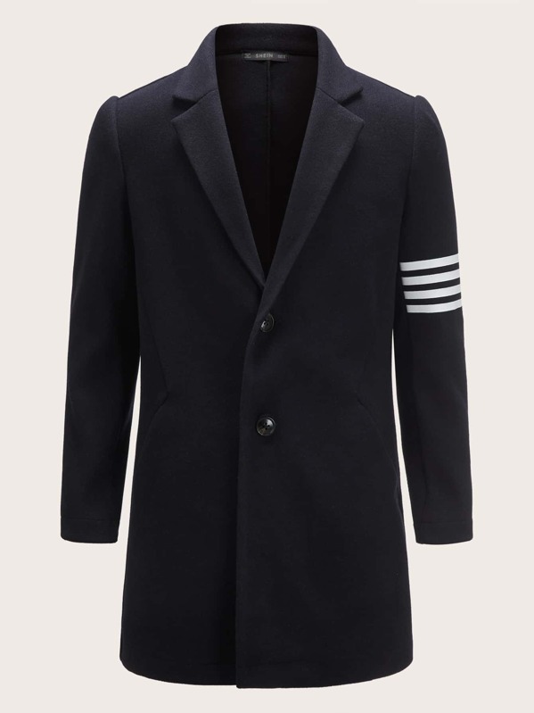 

Men Single Breasted Striped Overcoat, Navy