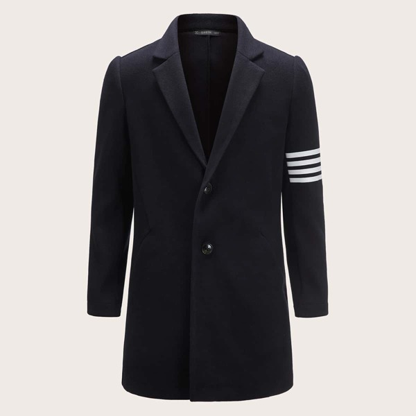 

Men Single Breasted Striped Overcoat, Navy