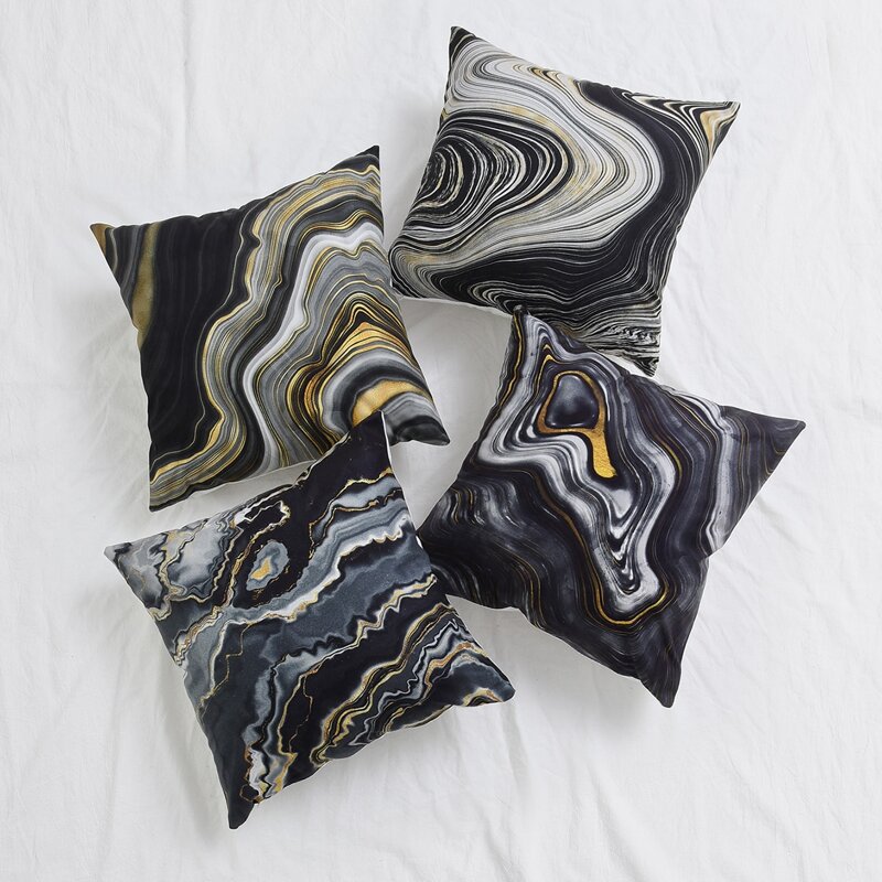 

1pc Marble Print Cushion Cover Without Filler, Black