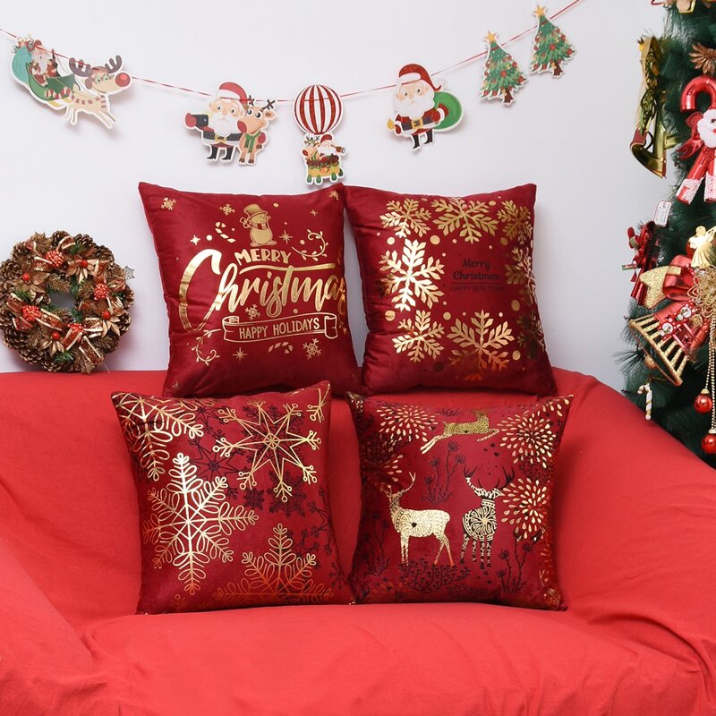 

1pc Christmas Print Cushion Cover Without Filler, Burgundy