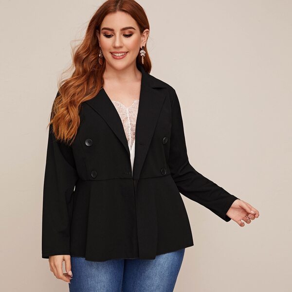 

Plus Double Button Peplum Blazer, Black
