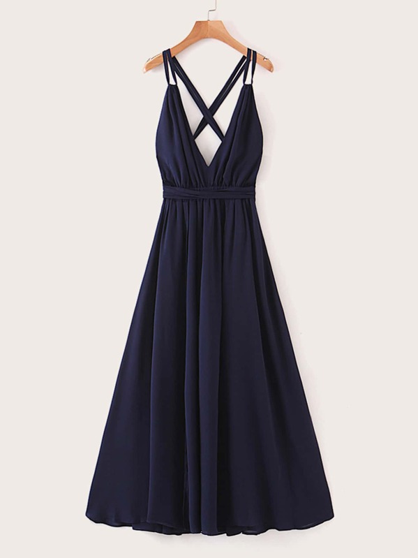 

Self Tie Back Criss Cross Cami Dress, Navy