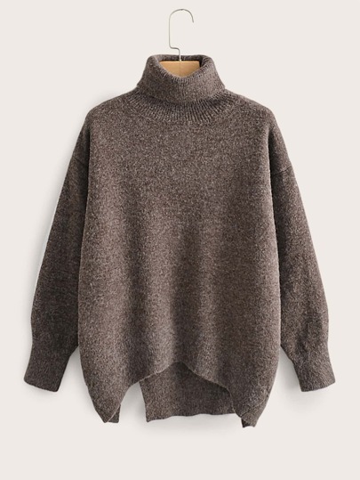 Turtle Neck Asymmetrical Hem Sweater