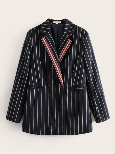 Button Front Double Pocket Striped Blazer