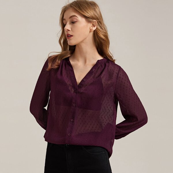 

Swiss Dot Sheer Blouse Without Bra, Purple