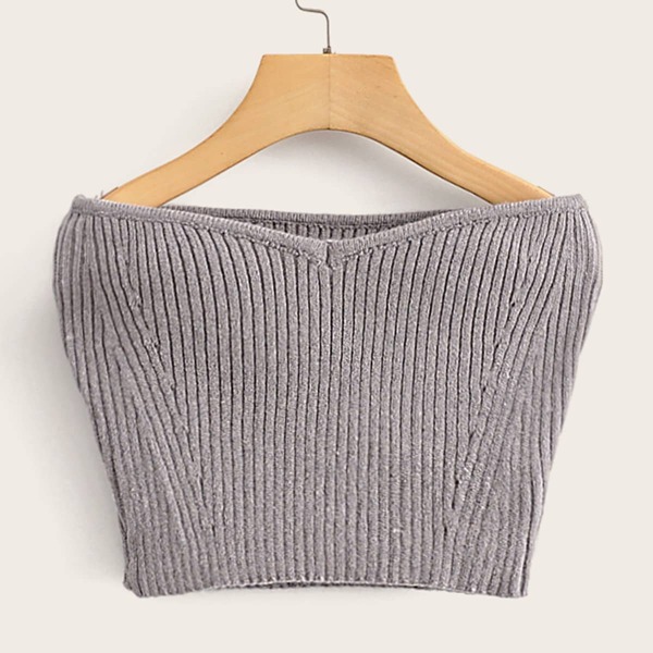 

Ribbed Knit Tube Top, Grey