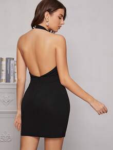 Vestido ajustado bajo con abertura panel con encaje - Negro - Ver 2