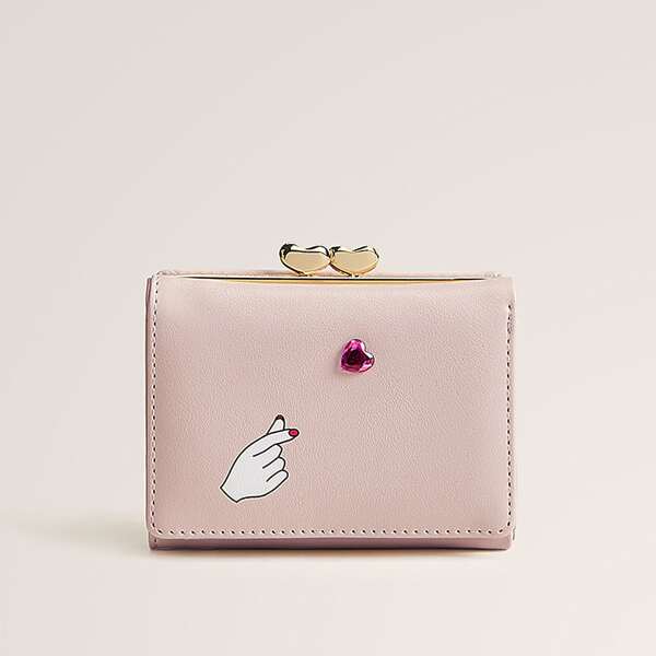 

Heart Detail Kiss Lock Purse, Pink